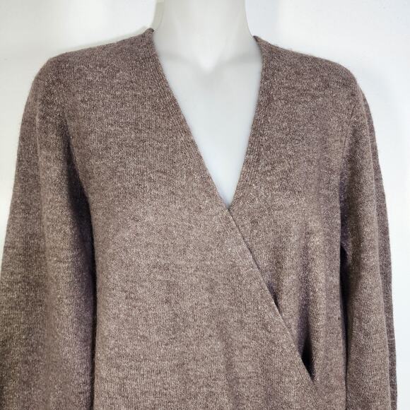Loft Outlet Womens Sweater Faux Wrap Surplice Side Tie Brown Quiet Luxury MP - Picture 3 of 11